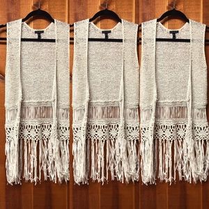 Beige Crochet Fringe Vest